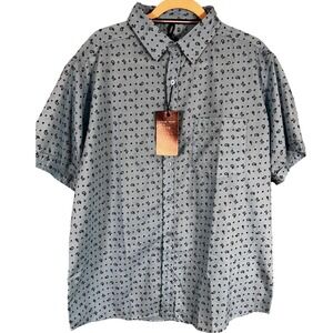 Toku Button Down Shirt Mens XL Blue Paisley Short Sleeve PS-1107 NWT